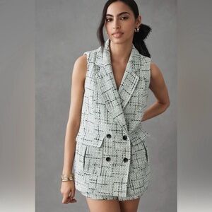 Anthropologie Maeve Tweed Oversized Green Blazer Vest Size 4 / S